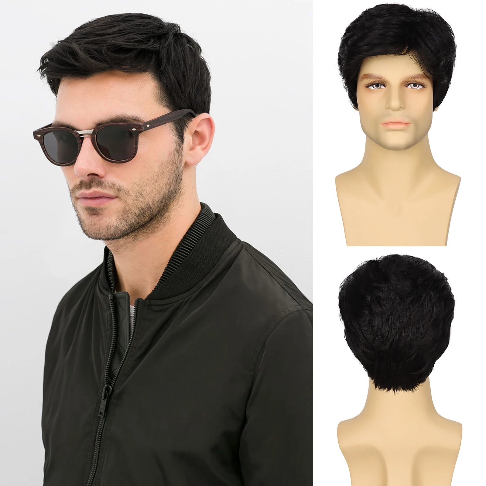 Short Side-Part Black Wig for Men - G&T Collection