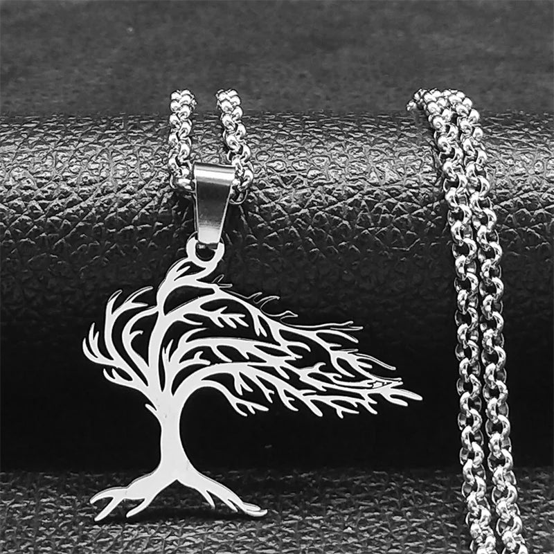Collier Arbre de Vie Noir en Acier Inoxydable