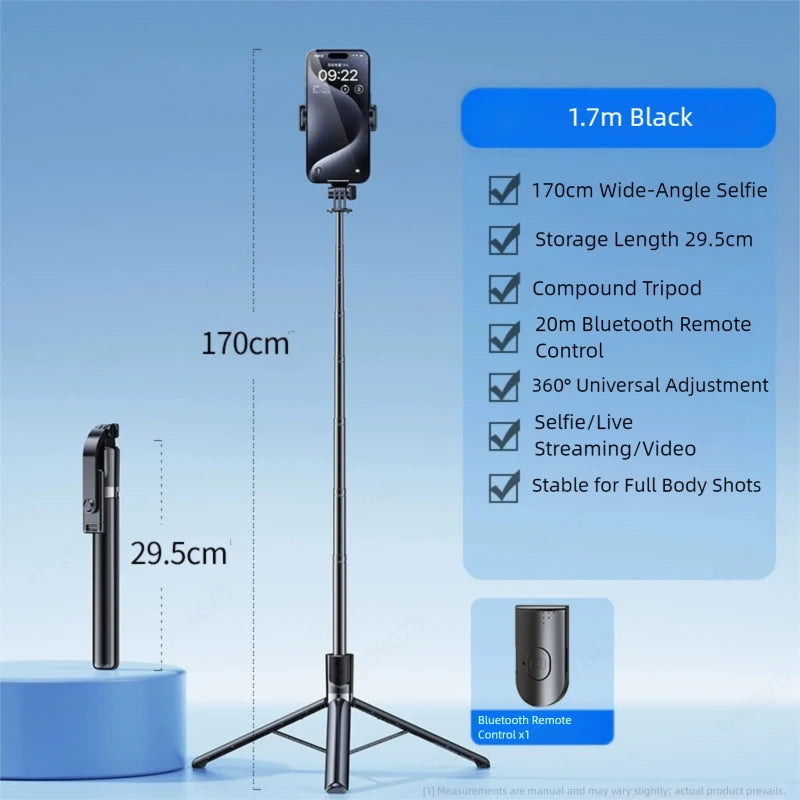 Perche à Selfie 1.7m avec Trépied et Lumière STTKGZD