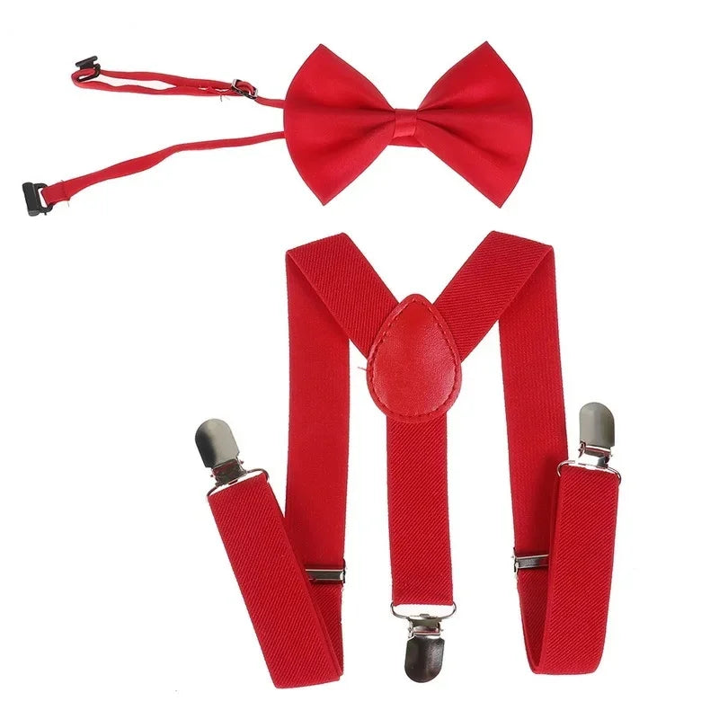 Red Y-Shape Suspenders with Bow Tie Set for Kids