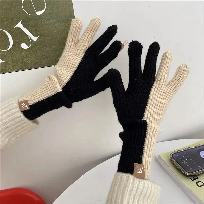 Gants Femme en Laine Éléguants avec Strass Blancs