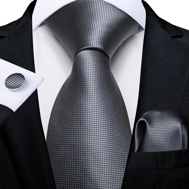 Cravate Élégante Hi-Tie en Soie Gris Fumé pour Hommes