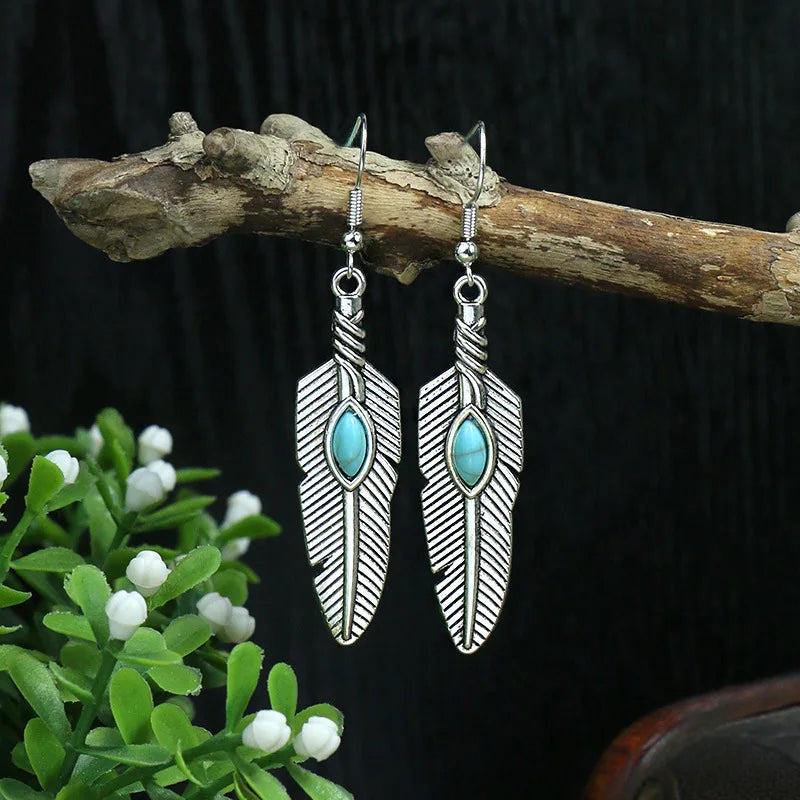 Boho Blue Stone Geometric Earrings for Women