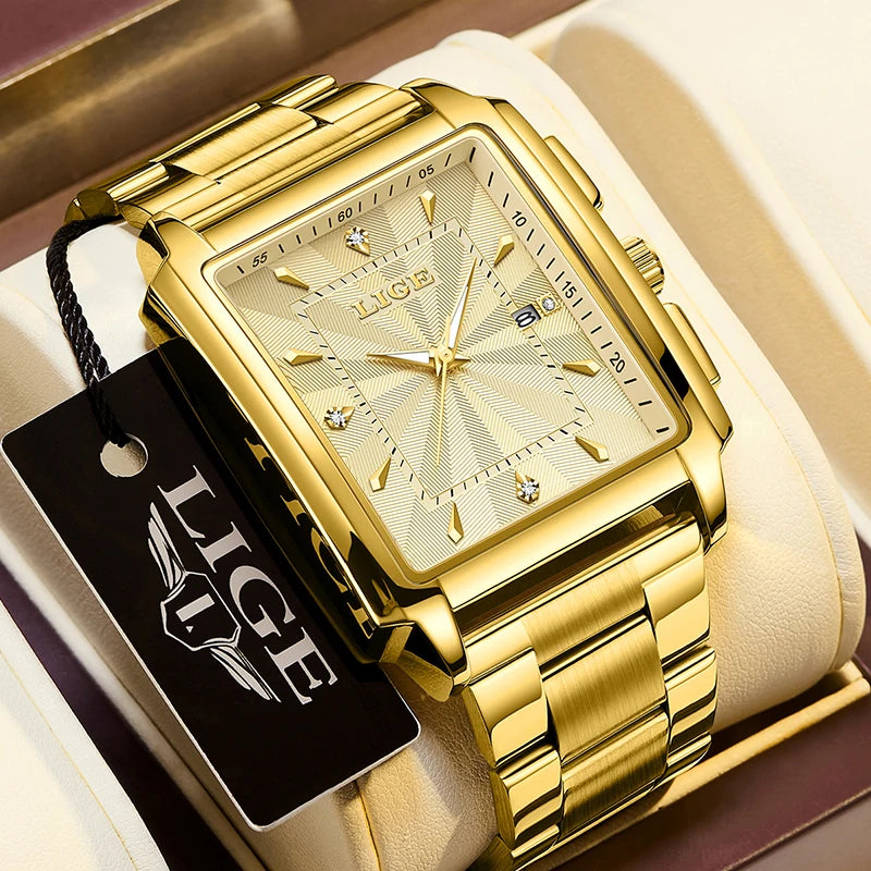 Montre LIGE Sport Luxe Carrée Étanche pour Hommes