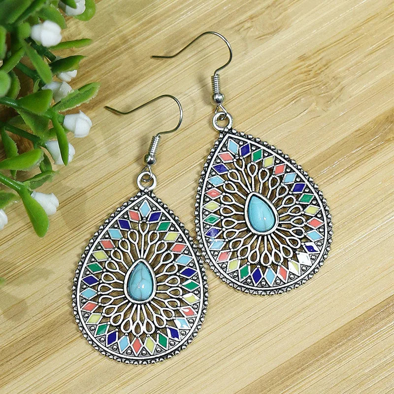 Boho Blue Stone Geometric Earrings for Women