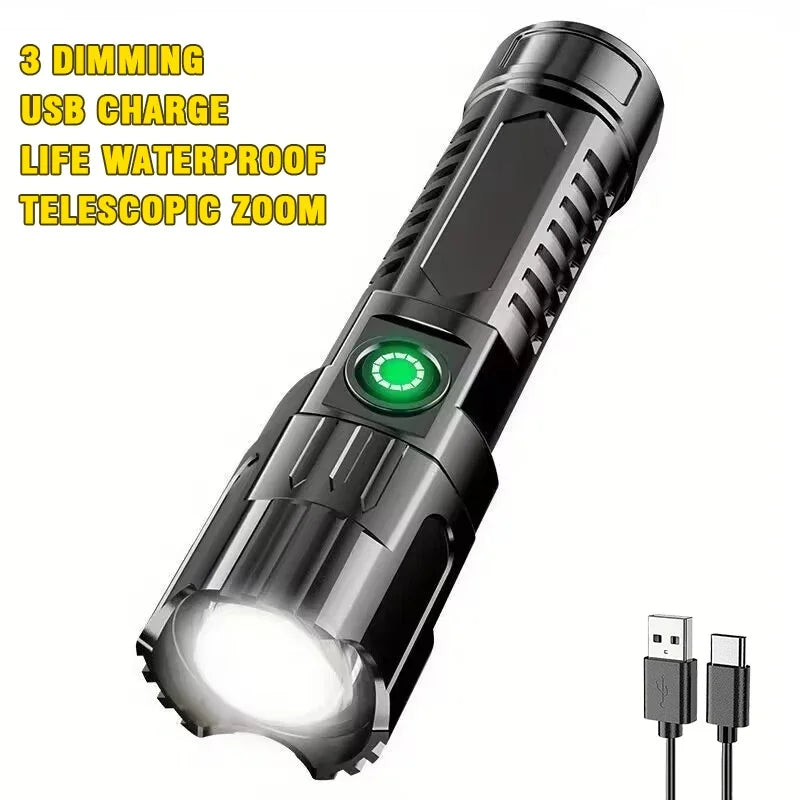 Lampe Tactique USB Zoom - Éclairage d’Urgence Puissant
