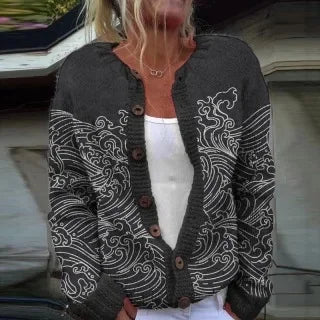 Cardigan Numérique Chic Femme - Style Transfrontalier