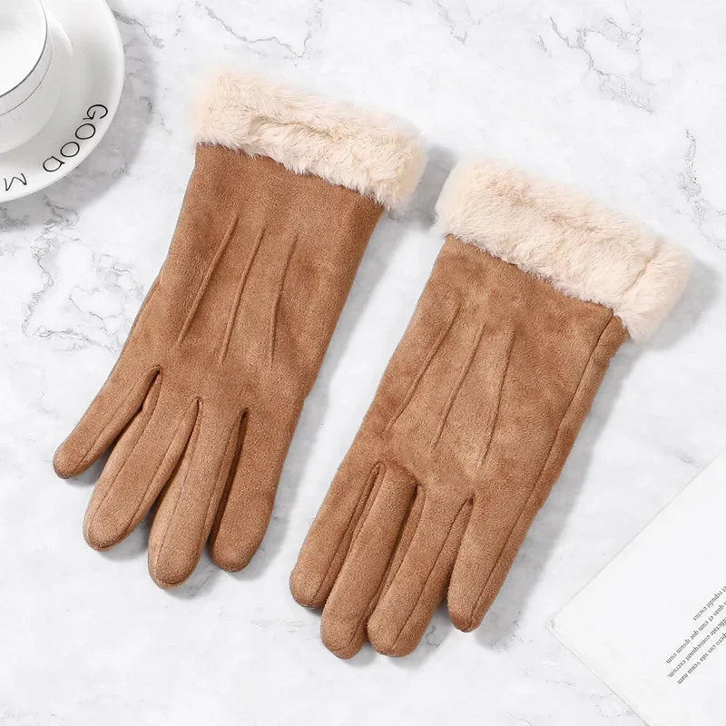 Gants d'hiver tactiles en daim pour femmes, chauds.
