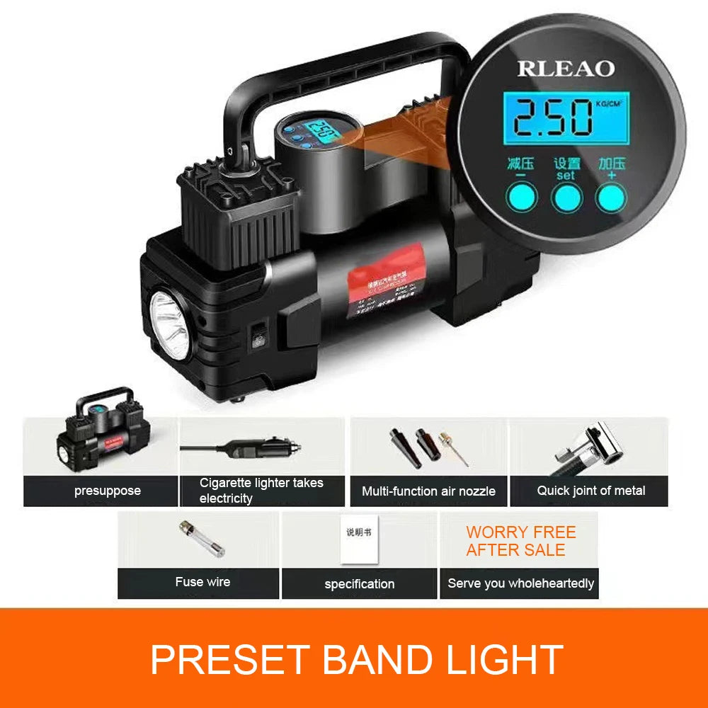 NEWBEAT 12V Dual Cylinder Air Pump with LED Light