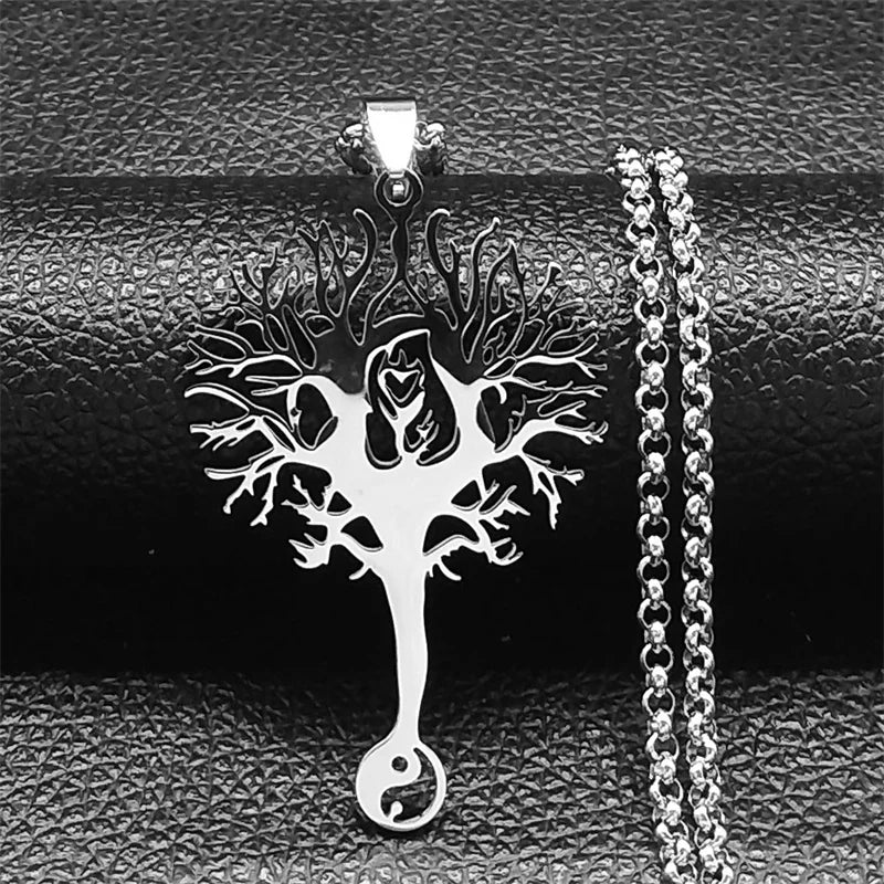 Collier Arbre de Vie Noir en Acier Inoxydable