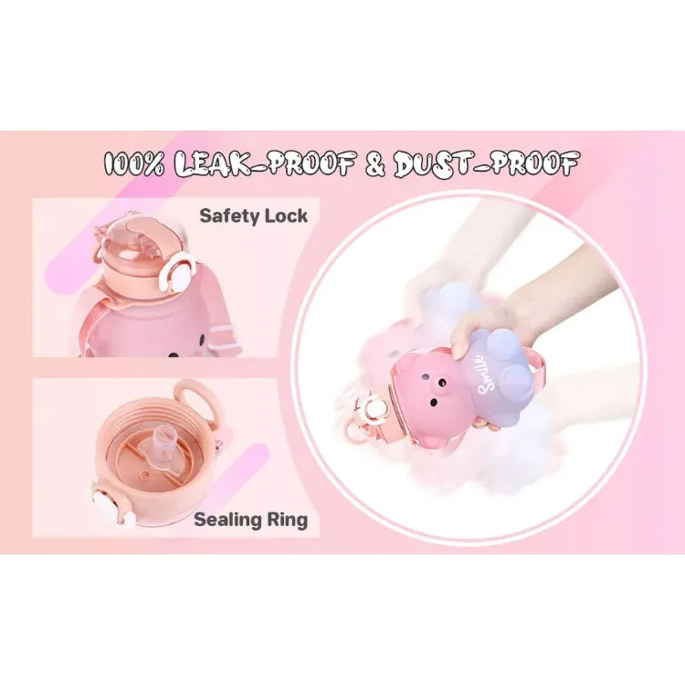 Kawaii Bear Straw Water Bottle 700ml for Kids