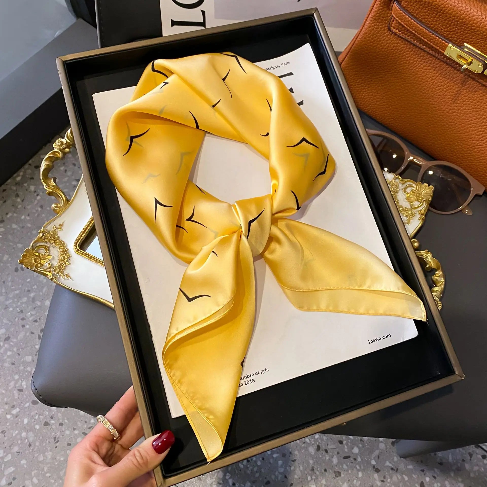 Silk Chic: Korean Floral Square Scarf 70x70cm