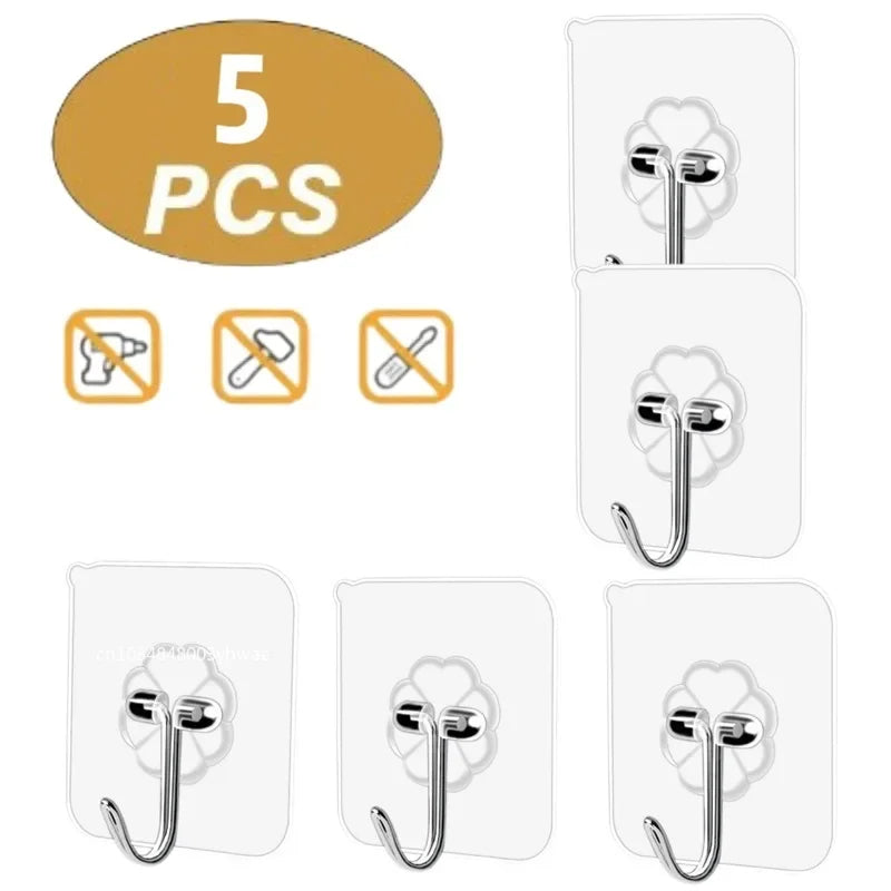 Clear Adhesive Hooks - Heavy-Duty Wall Hangers