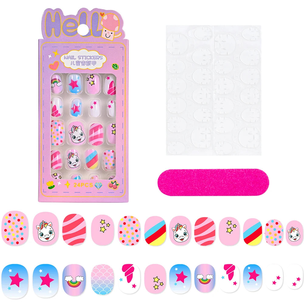 Kawaii Ongles Enfants - 24 Pièces Mignonnes