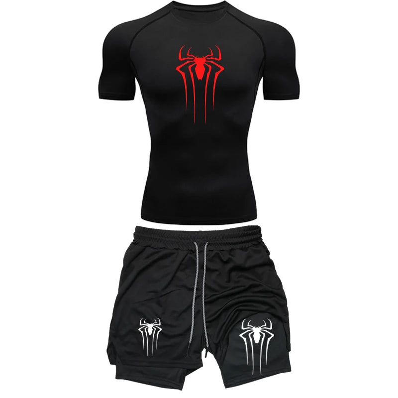 Ensemble Sport Homme Compression Araignée Séchage Rapide