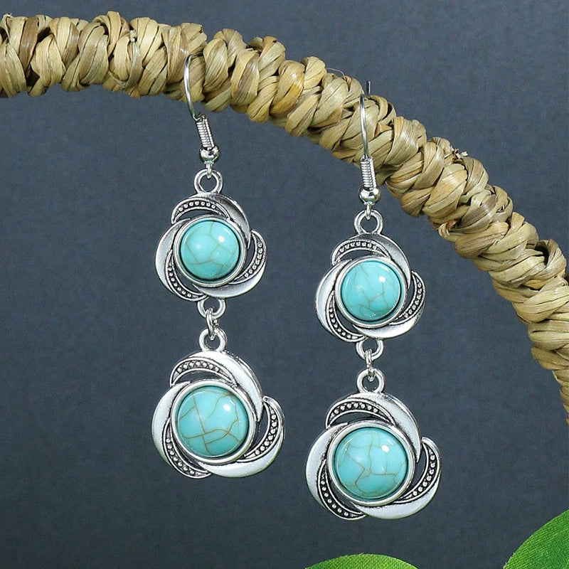Boho Blue Stone Geometric Earrings for Women