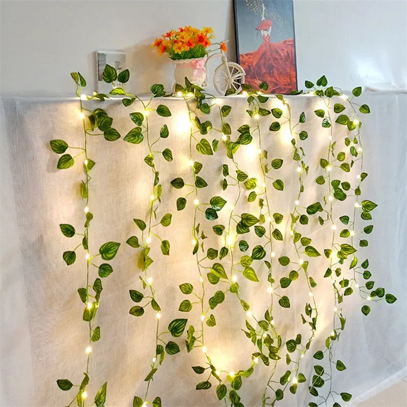 Guirlande féerique LED fleurs et feuilles vertes