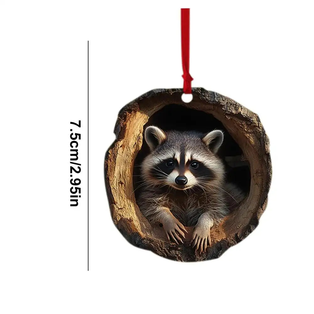 Whimsical Raccoon Tree Pendant - Holiday Acrylic Charm
