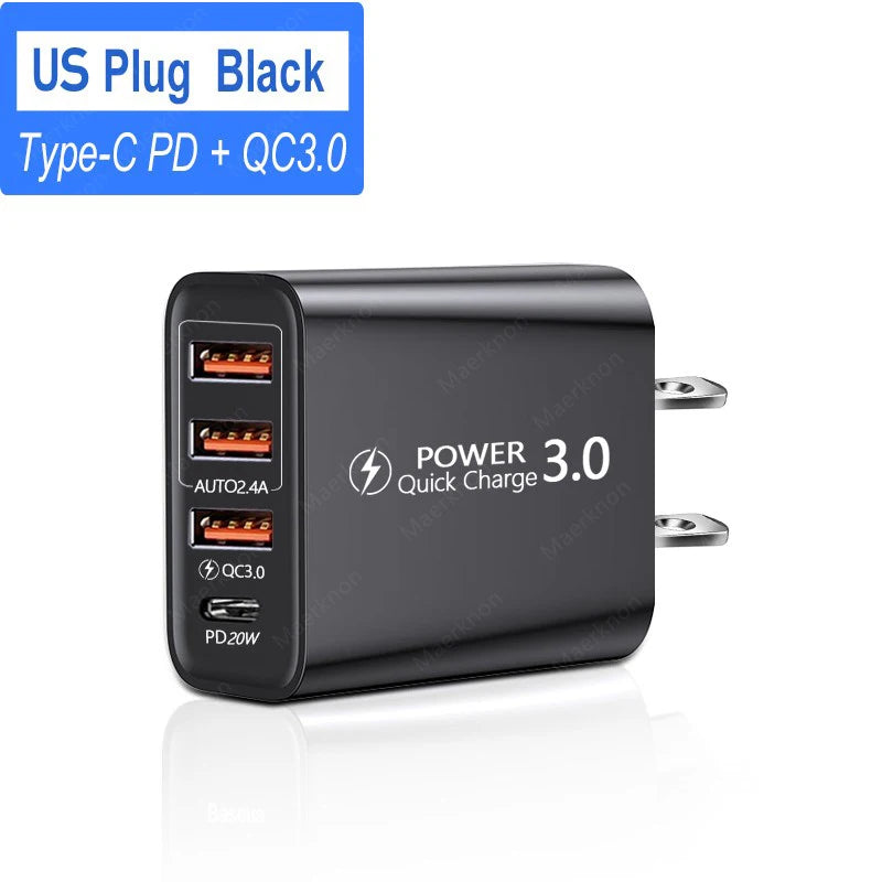 Chargeur USB C 60W - 4 Ports Rapide Universel