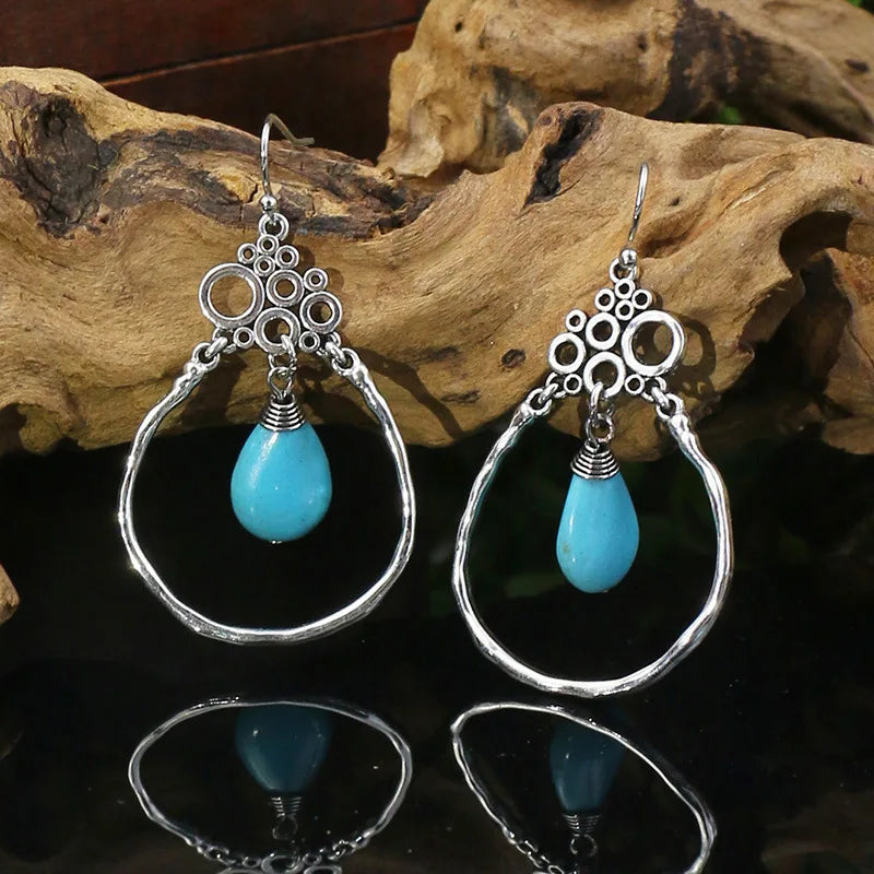 Boho Blue Stone Geometric Earrings for Women