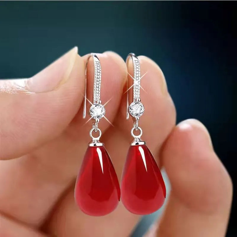 Trendy Pearl Drop Earrings - Red & Green Glam