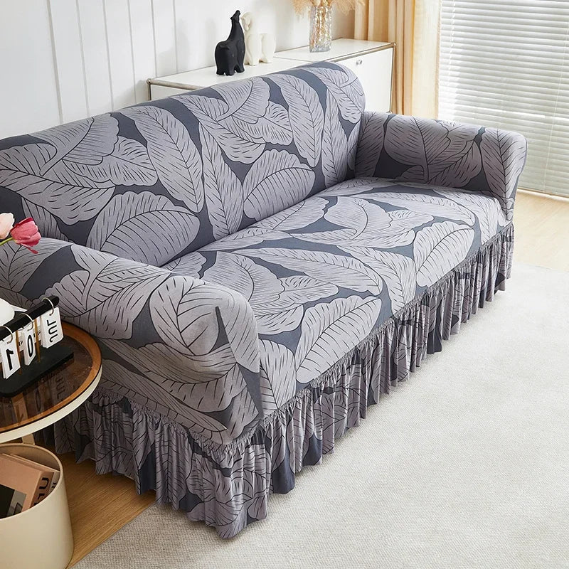 Floral Stretch Sofa Cover with Skirt - 1 Piece