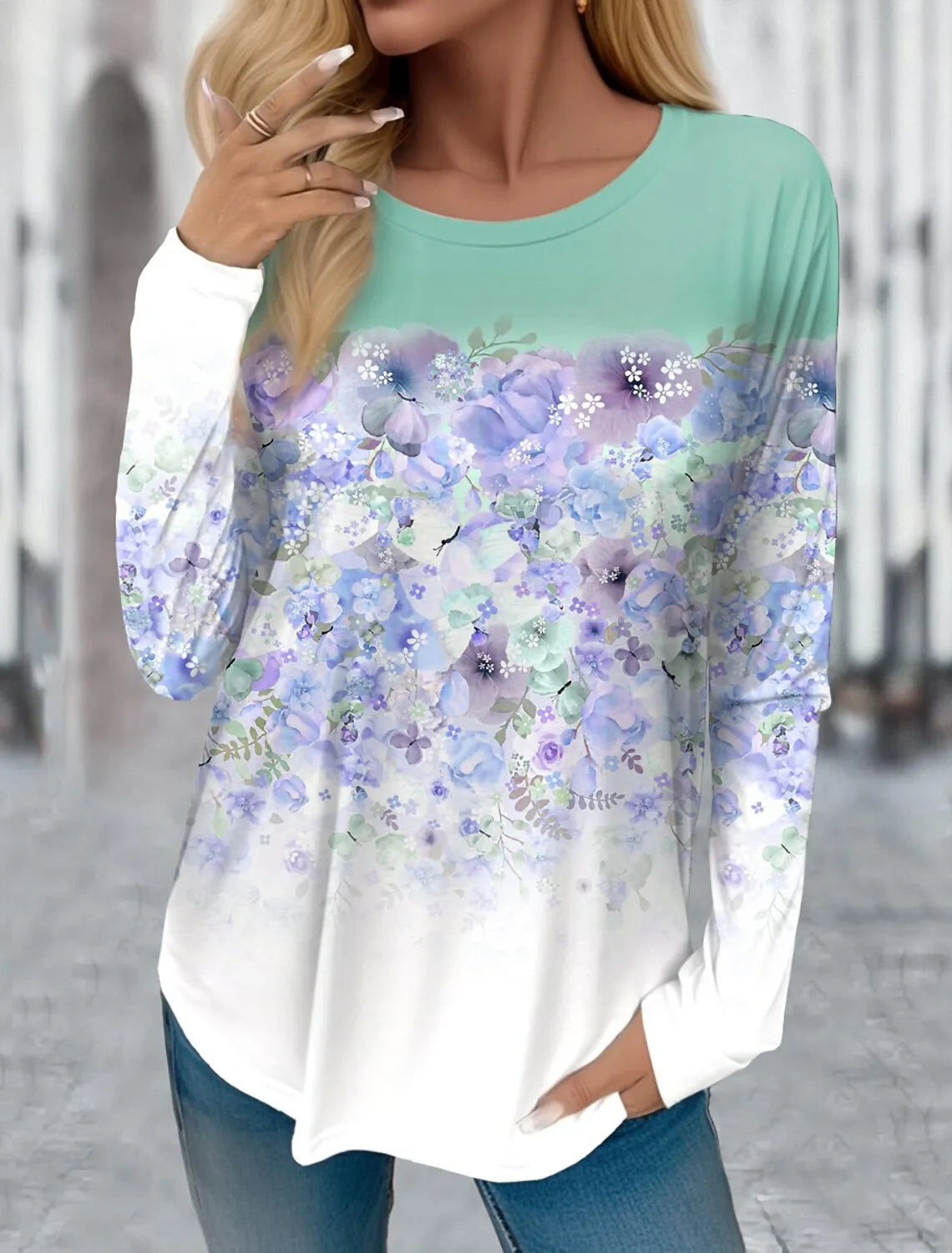 T-shirt Fleurs Casual Femme Manches Longues Y2K