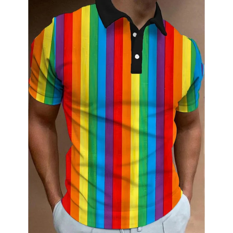Polo 3D Arc-en-Ciel Casual Homme Été Streetwear