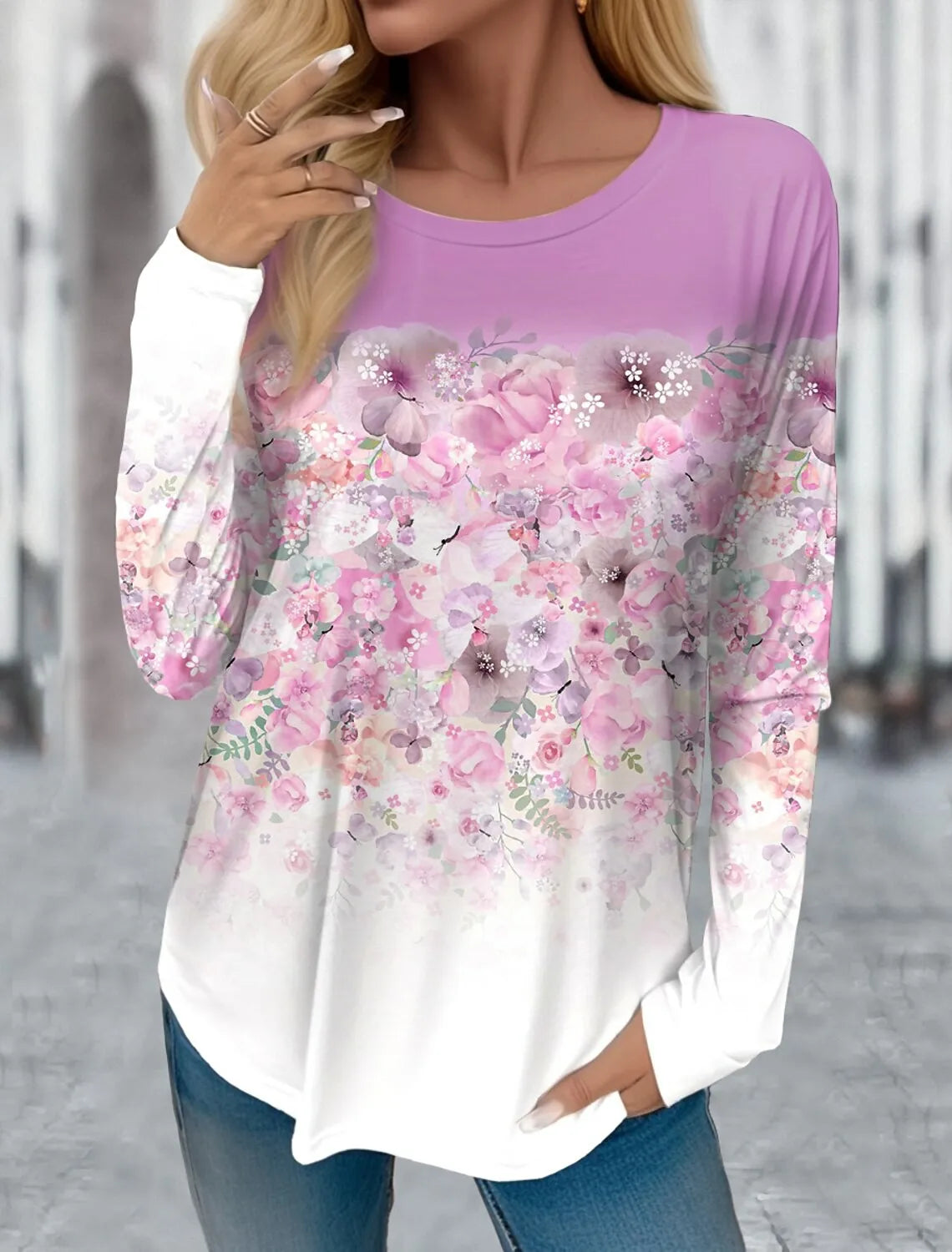 T-shirt Fleurs Casual Femme Manches Longues Y2K