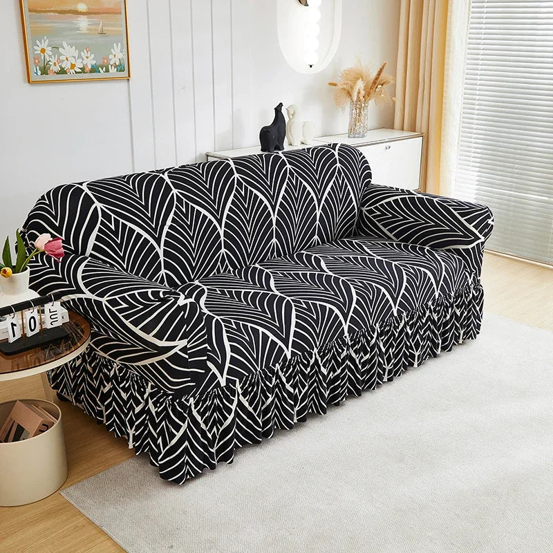 Floral Stretch Sofa Cover with Skirt - 1 Piece