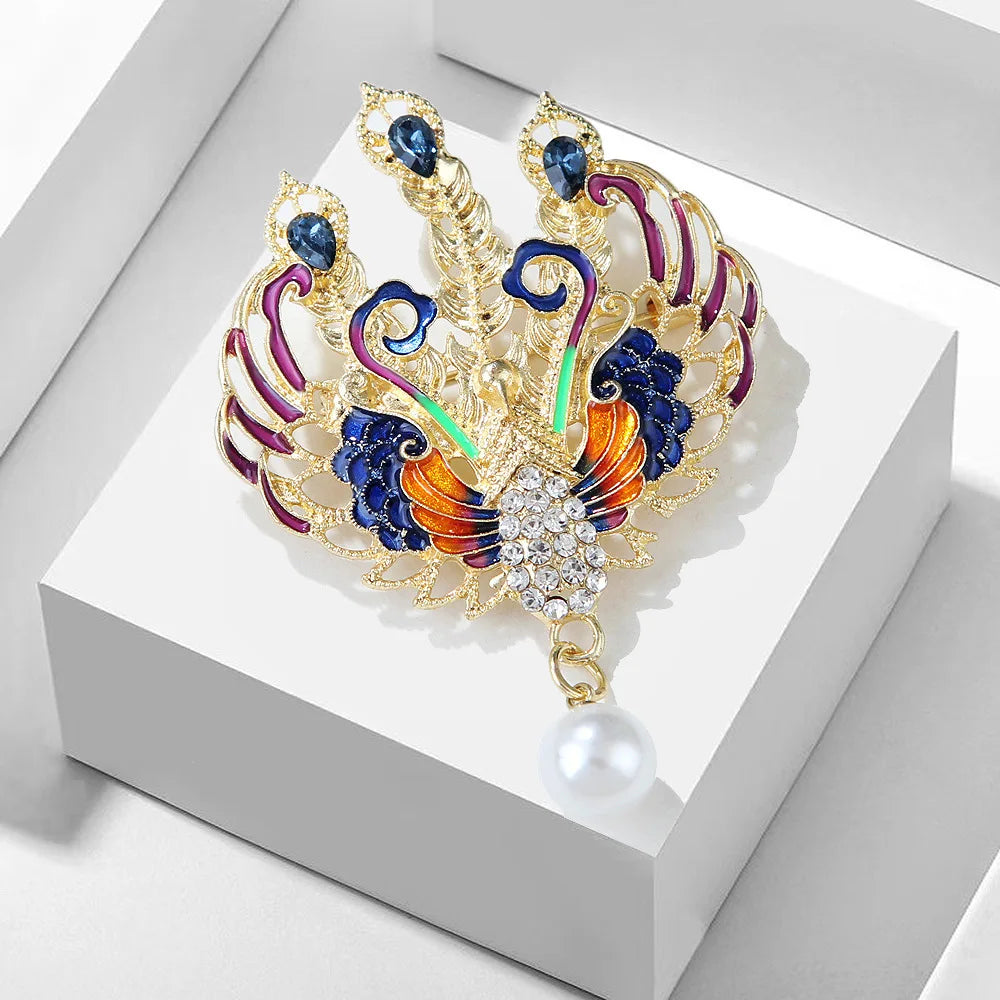 Peacock Crystal Elegance Brooch for Women