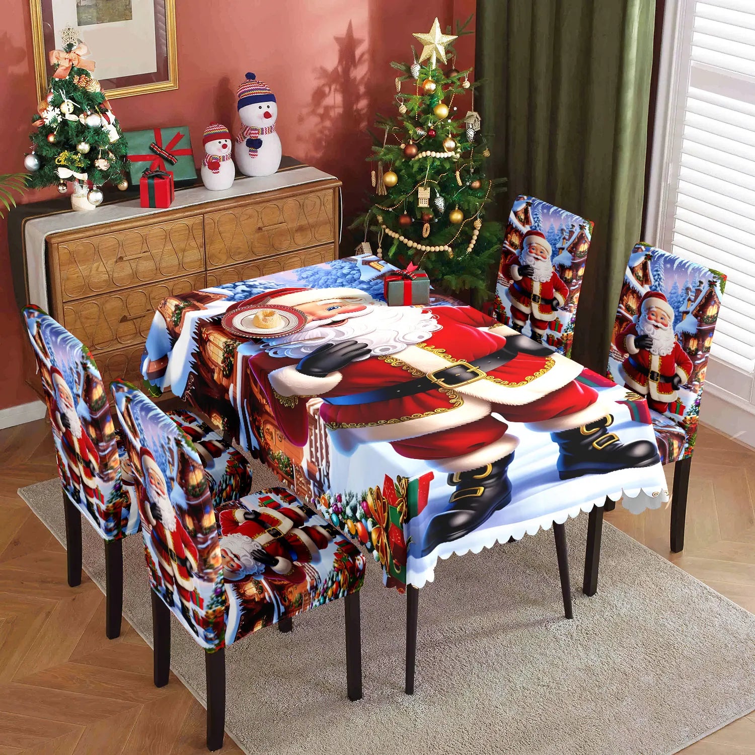 Ensemble Festif: Housses & Nappe de Noël Extensibles