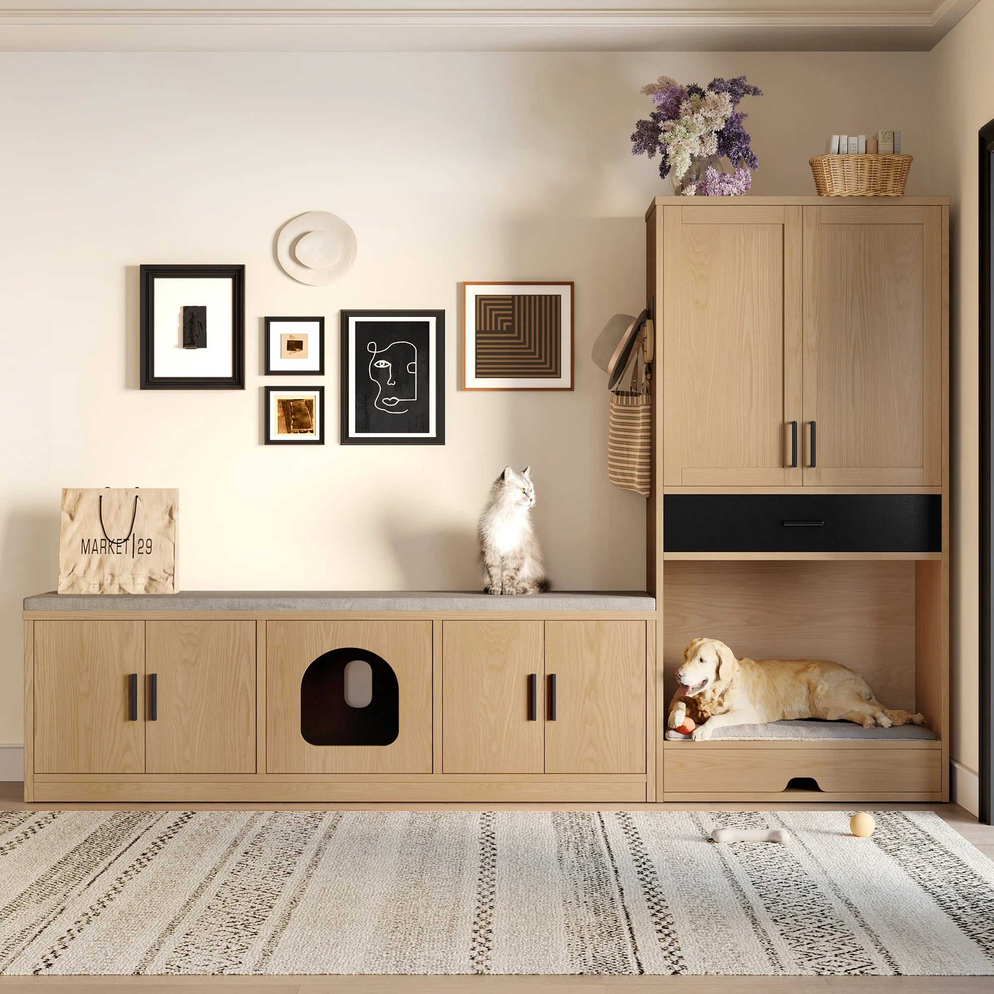 Chêne Chic: Armoire Multifonctionnelle pour Animaux