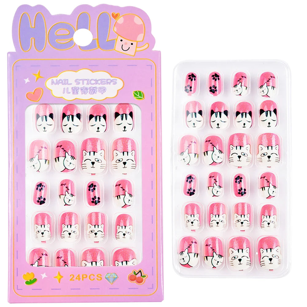 Kawaii Ongles Enfants - 24 Pièces Mignonnes