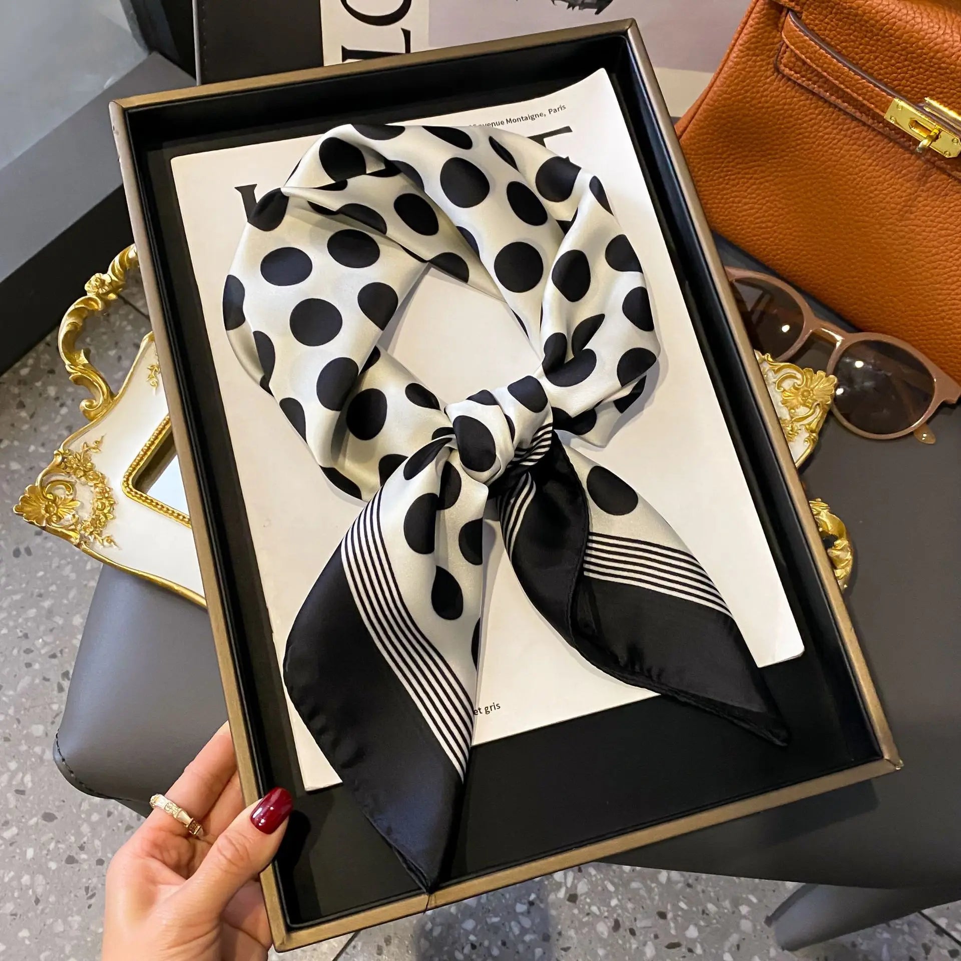 Silk Chic: Korean Floral Square Scarf 70x70cm