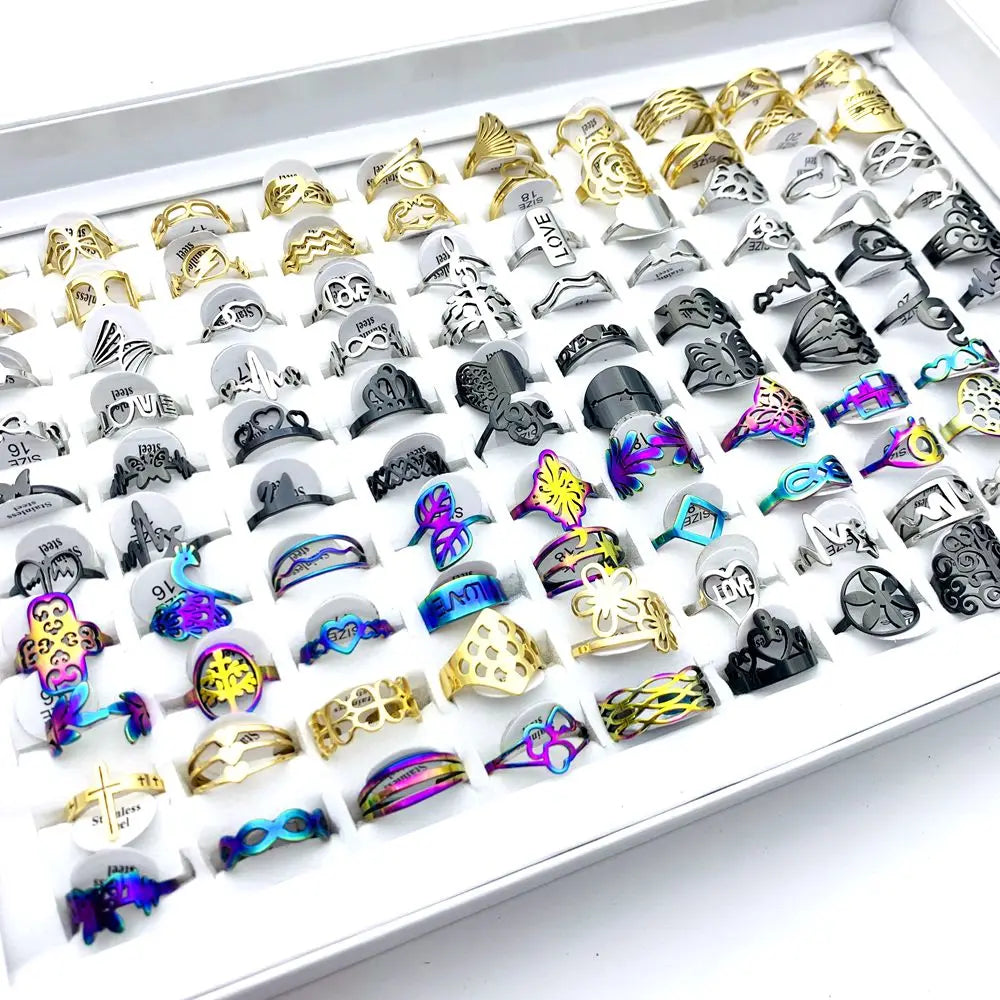 20-Piece Unisex Stainless Steel Ring Set - Trendy Mix