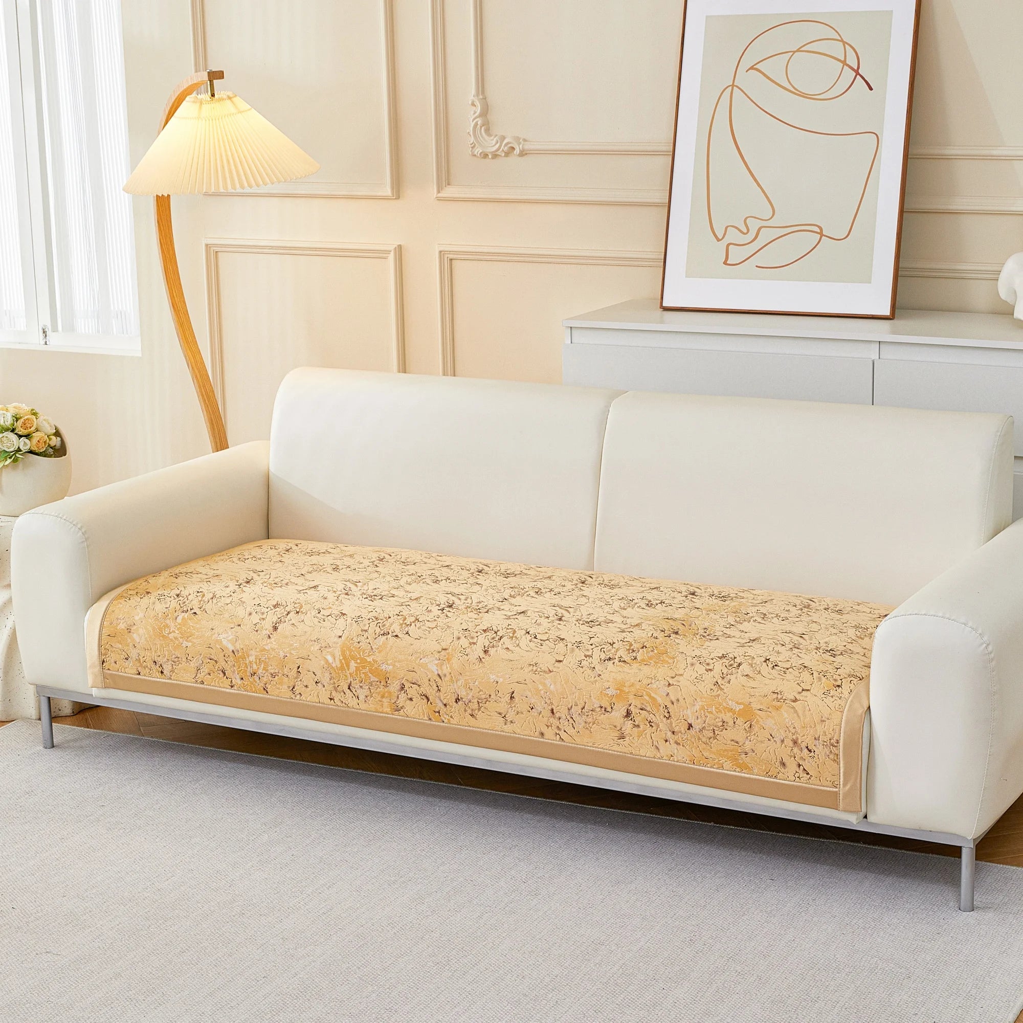 Velours Doré Antidérapant Housse Canapé 4 Saisons