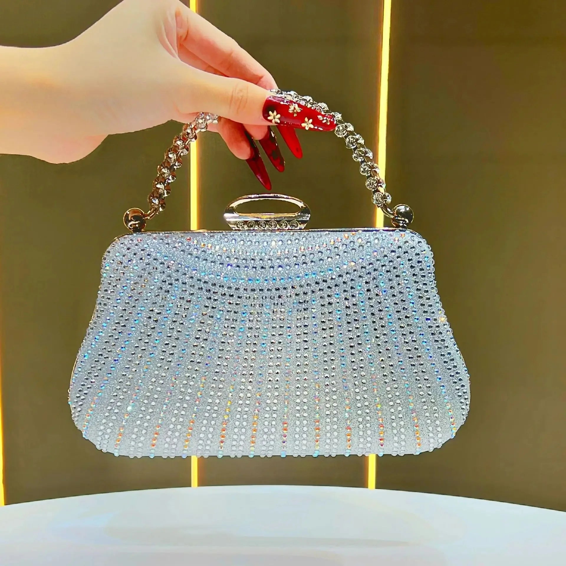 Diamond Chic: Elegant Evening Clutch with Phone Pocket