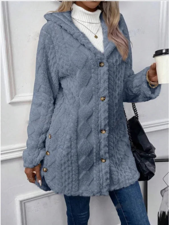 Cardigan Chic à Capuche Automne-Hiver en Polyester