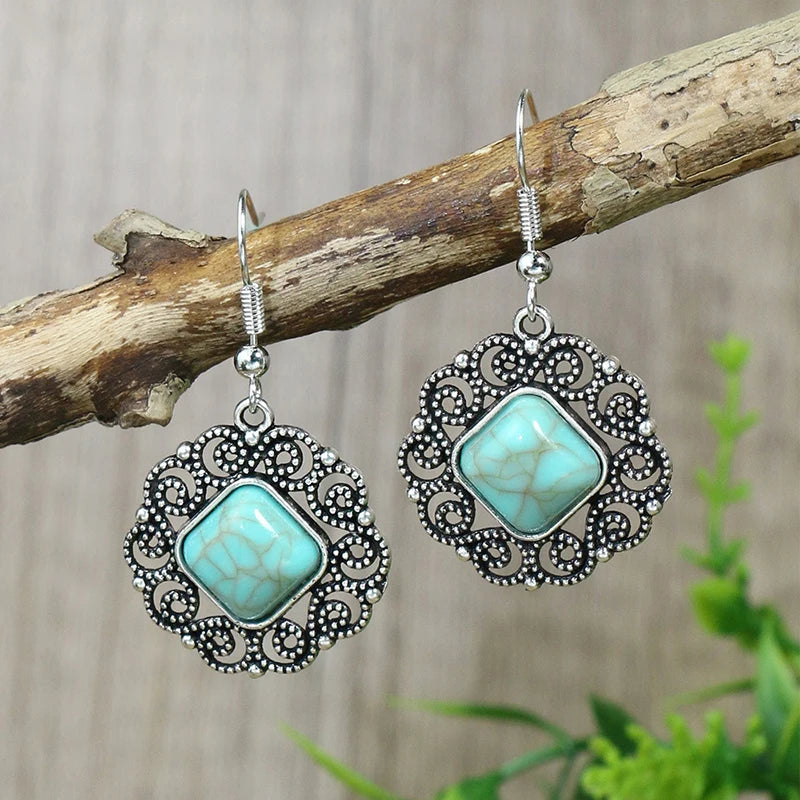 Boho Blue Stone Geometric Earrings for Women