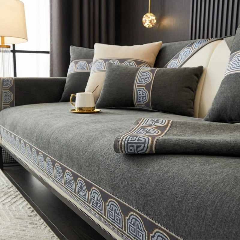 Housse de Canapé Vintage en Chenille Antidérapante