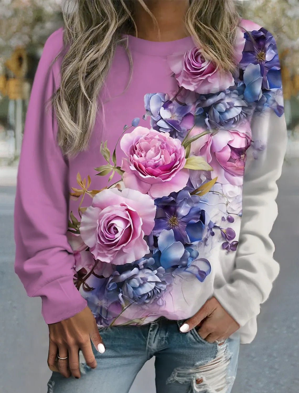 T-shirt Fleurs Casual Femme Manches Longues Y2K