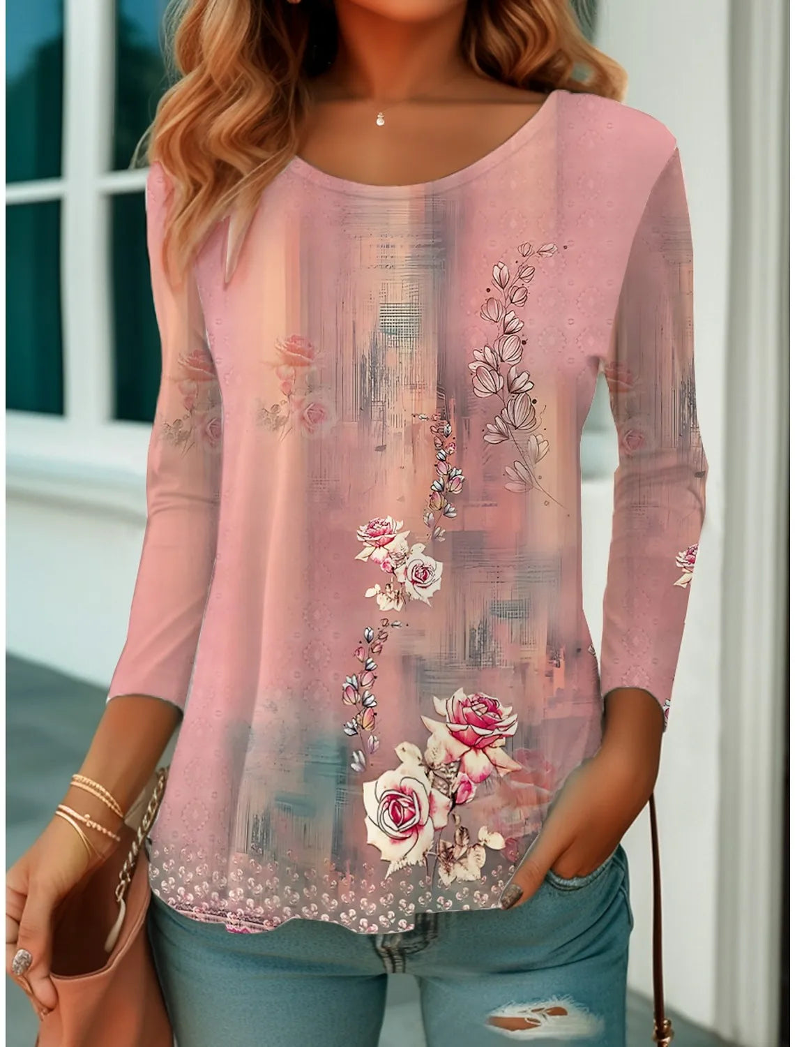 T-shirt Fleurs Casual Femme Manches Longues Y2K