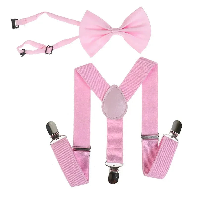 Red Y-Shape Suspenders with Bow Tie Set for Kids