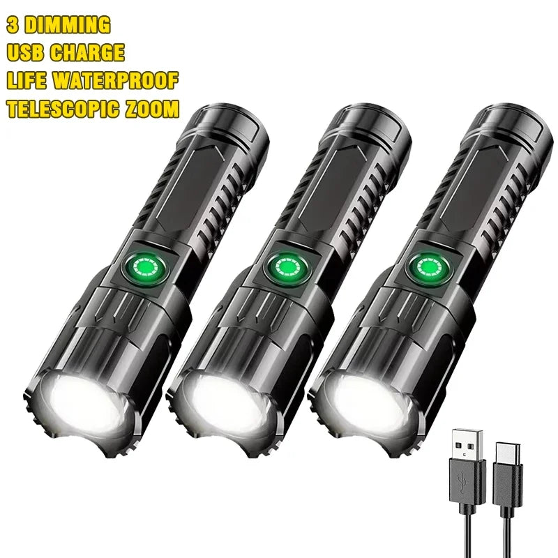 Lampe Tactique USB Zoom - Éclairage d’Urgence Puissant