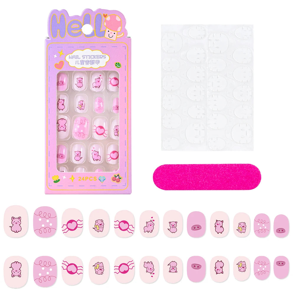 Kawaii Ongles Enfants - 24 Pièces Mignonnes