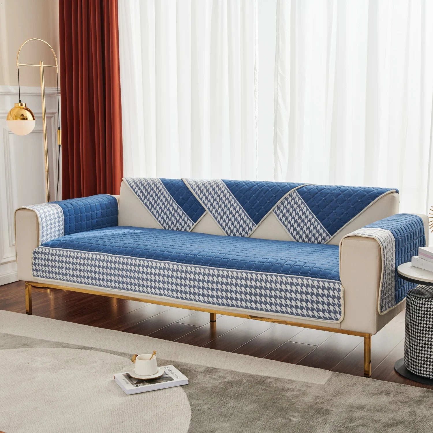 Housse Canapé Pied-de-poule Antidérapante Chic