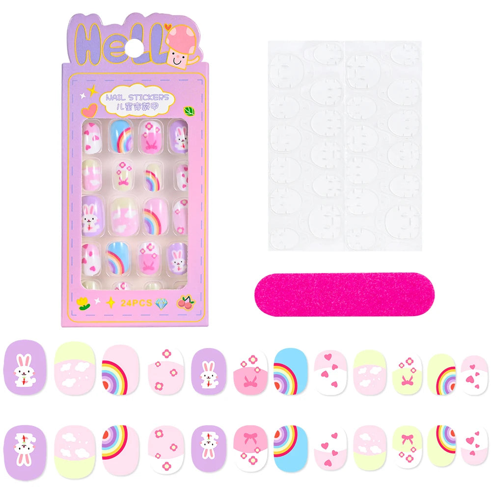 Kawaii Ongles Enfants - 24 Pièces Mignonnes