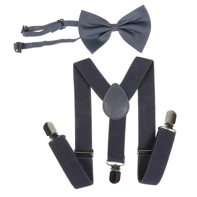 Red Y-Shape Suspenders with Bow Tie Set for Kids
