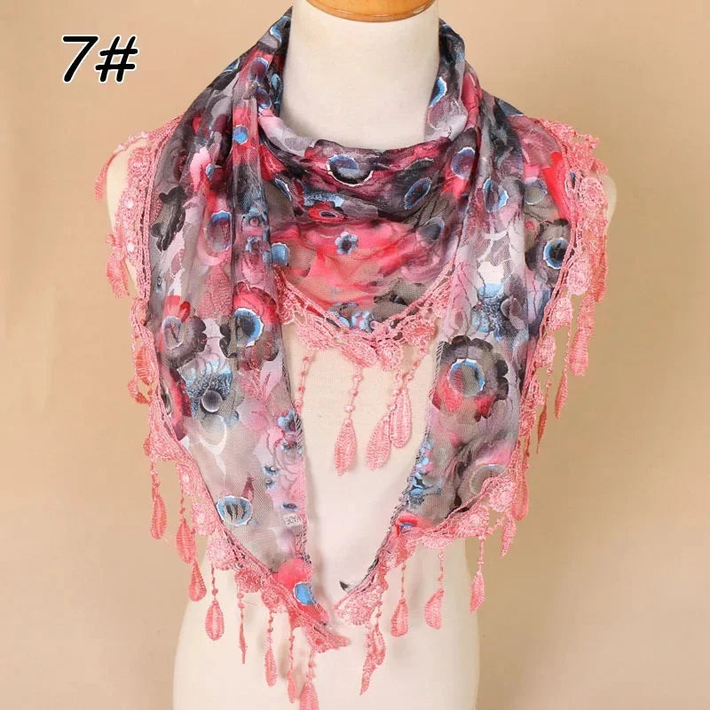 Chic Autumn Floral Lace Triangle Scarf